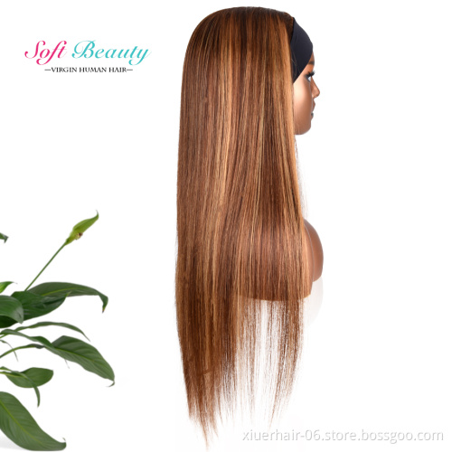 RTS Silky Straight Pixie Raw Indian Colors No Lace Human Hair Highlights Headband Wigs for Black Women